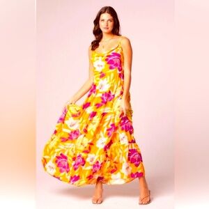 B.O.G. Collective Band of the Free Lovescape Floral Yellow Pink Maxi Dress Med